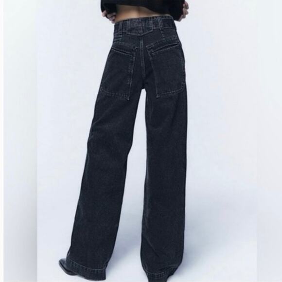 Zara Cargo Utility Belted Denim Jeans High Rise Wide Gray Sz2 belt not included - Picture 4 of 16